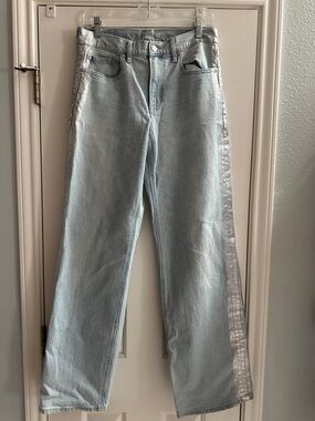 American Eagle Outfitters Light Wash Stovepipe Jeans Metallic Stripe 6 X-Long